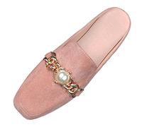 Womens Rhinestone Faux Suede Clogs Slip On Comfortable Wide Stylish Mules Lightweight Casual Walking Driving Penny Loafers Summer Dressy Fashion Flats (RD1, 8.5)