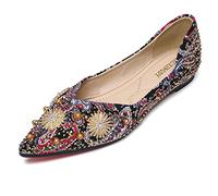 Women's Rhinestone Flat Shoes Printed Rivets Slip-On Comfort Loafers Classic Fashion Sequin Wedding Shoes, Black, 5 UK