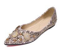 Women's Rhinestone Flat Shoes Printed Rivets Slip-On Comfort Loafers Classic Fashion Sequin Wedding Shoes, Apricot, 5 UK