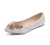 Women's Rhinestone Pointed Toe Flats, Sparkly Crystal Butterfly Wedding Shoes for Bride, Comfortable Flat Bridal Shoes with Pearl Accent, Bling Prom Evening Dress Shoe for Women (Multicolor,8.5)