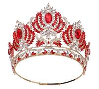 Women's Rhinestone Rhinestone Tiaras For Bridal Wedding Head Jewelry Large Crown Bride Headwear Gold Red
