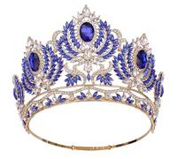 Women's Rhinestone Rhinestone Tiaras For Bridal Wedding Head Jewelry Large Crown Bride Headwear Gold Blue