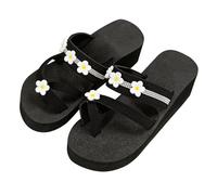 Women's Rhinestone Sandals Platform T-Strap Sandals Size 5.5 Flower Wedge Flip Flops Wedges Slipper Glitter Thong Flip-Flops for Summer Beach Vacation Toe Post Sandals Beige Footwear Gift