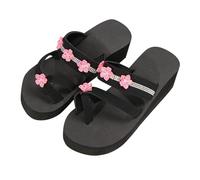 Women's Rhinestone Sandals Platform T-Strap Sandals Size 5 Flower Wedge Flip Flops Wedges Slipper Glitter Thong Flip-Flops for Summer Beach Vacation Toe Post Sandals Pink Footwear Gift
