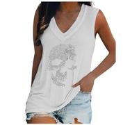 Women's Rhinestone Skull Tank Tops Loose Graphic V Neck Sleeveless Tee Shirt 2025 New