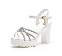Women's Rhinestone Strap Platform Sandals White