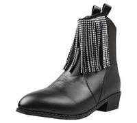 Women's Rhinestone Tassel Ankle Boots Mid Heel Pointed Toe Casual Winter Autumn Thick Heel Fashion Footwear (Black, 5)