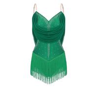 Women's Rhinestone Tassel Slim Fit Round Neck Sleeveless Pull On Latin Tango Rumba Samba Dance Leotard Bodysuit