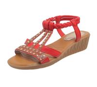 Womens Rhinestone Wedge Sandals - Ladies Orthopedic Bohemian Sandal Platform Slippers Open Toe Sliders Ankle Strap Slide Slingback Slipper Fish-Mouth Slides Wide Fit Walking Shoes