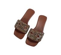 Womens Rhinestones Sandals Sequin Shoes Open Toe Slippers Crystals Sparkling Sliders Wide Fit Sandal Ladies Walking Sandals Beach Pool Slider Home House Garden Non Slip Flip Flop Lightweight
