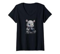 Womens Rhino Photographer Graphic - Funny Animal Photography Tee V-Neck T-Shirt