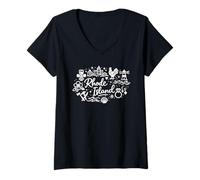 Women's Rhode Island Cute Doodle Vacation Group Matching V-Neck T-Shirt