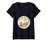 Women's Rhode Island Est. 1790 Vintage Lighthouse Nautical Pride V-Neck T-Shirt