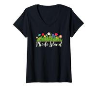 Women's Rhode Island Floral Vacation Group Matching V-Neck T-Shirt