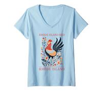 Women's Rhode Island Red State Bird Rooster Folk Art V-Neck T-Shirt