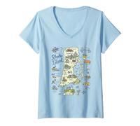 Women's Rhode Island RI Map, Icons, USA V-Neck T-Shirt