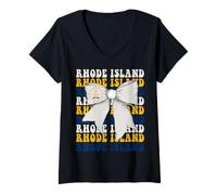 Women's Rhode Island US State Coquette Bow Flag V-Neck T-Shirt