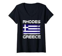 Women's Rhodes Greece Flag Design Gr lag Pride V-Neck T-Shirt