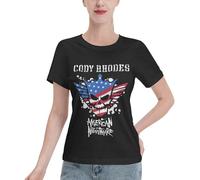Women's Rhodes Wrestler Stars Cody Shirt Cotton Graphic Tee Comfortable Casual Short Sleeve T-Shirt for Everyday Wear Black XXL