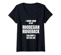Women's Rhodesian Ridgeback Dad Mom Pet Owner I Work Hard So My Dog V-Neck T-Shirt