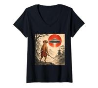 Womens Rhodesian Ridgeback Samurai UFO Japanese Ukiyo-e Dog Lover V-Neck T-Shirt