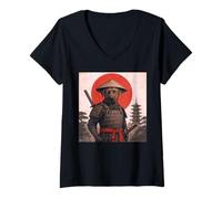 Womens Rhodesian Ridgeback Samurai Warrior Vintage Japanese Ukiyo-e V-Neck T-Shirt