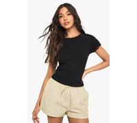 Womens Rib Fitted Top With Lace Trim - Black - 6, Black