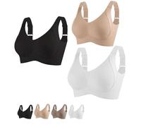Women's Ribbed Adjustable Wireless Bra, Super Firming Bra Wire-Free Comfortable No More Sagging Breasts (3Pcs-C,L)