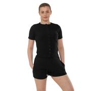 Women's Ribbed Button Up Top And Shorts Set - UK Sizes 6-14 (Black, UK 10-12)
