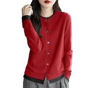 Womens Ribbed Cardigan Lady Cable Knit Cardigans Open Front Design Sweater Cropped Knitwear Women Office Wear Top Warm Knitted Sweaters for Seasonal Transition Red