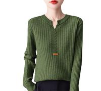 Women's Ribbed Jumpers Ladies Long Sleeve Crewneck Button Down Sweaters Fashion Casual Solid Color Lightweight Soft Pullover Tops Fall Winter Trendy Clothes 2025 Basic Layer Outfits Green