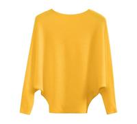 Women's Ribbed Knit Batwing Sleeve Sweater Jumper Crewneck Warm Pullover Top Solid Color Jumper Tops Winter Lightweight Soft S Yellow