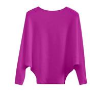 Women's Ribbed Knit Batwing Sleeve Sweater Jumper Crewneck Warm Pullover Top Solid Color Jumper Tops Winter Lightweight Soft S Dark Purple