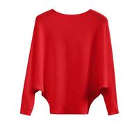 Women's Ribbed Knit Batwing Sleeve Sweater Jumper Crewneck Warm Pullover Top Solid Color Jumper Tops Winter Lightweight Soft S Red