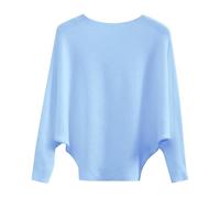 Women's Ribbed Knit Batwing Sleeve Sweater Jumper Crewneck Warm Pullover Top Solid Color Jumper Tops Winter Lightweight Soft XL Sky Blue
