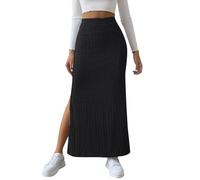 Women's Ribbed Knit Bodycon Maxi Skirt High Waist Casual Skinny Split Side Elegant Pencil Long Skirts for Holiday Party Daily Streetwear