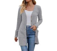 Women's Ribbed Knit Cardigan 2025 Fall Fashion Long Sleeve Open Front Longline Waterfall Cardigans Sweater Tops Button Down V Neck Lightweight Soft Casual Pure Color Knitwear Jumpers with Pockets