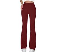 Women's Ribbed Knit Flared Pants High Waist Bootcut Yoga Pants Women Stretchy Elastic Soft Comfortable Bootleg Yoga Leggings Ladies Elegant Plain Flare Trousers Casual Everyday Lounge Bell Bottom