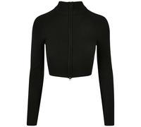 Urban Classics Women's Cropped Rib Knit Zip Cardigan Sweater, Black, XS