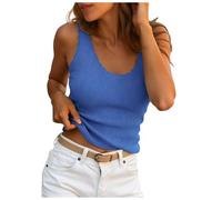 Women's Ribbed Knit Tank Top 2026 Spring Summer Scalloped Edge U-Neck Sleeveless Basic Vest Tops Casual Sweater Camisole Cotton Solid Color Cami T Shirts (Blue, XL)