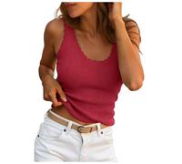 Women's Ribbed Knit Tank Top 2026 Spring Summer Scalloped Edge U-Neck Sleeveless Basic Vest Tops Casual Sweater Camisole Cotton Solid Color Cami T Shirts (Red, M)