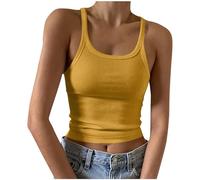 Women's Ribbed Knit Tank Tops Sale Clearance Summer Casual Cami Tops Slim Fit Round Neck Cropped Vest Top Sleeveless Basic T-Shirt Tees Tshirt Pullover Tops Blouses Y2K Streewear Yellow