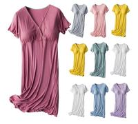 Womens Ribbed Maternity Breastfeeding Dress UK Sale Ladies Pregnant Nursing Gown Short Sleeve Skirt V-Neck Maxi Solid Color Dresses Midi Dress Casual Summer Gown Soft Skirt Loose Maxi Comfy Dresses