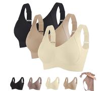 Women's Ribbed Push Up Adjustable Wireless Bra, 3 Pack Women Solid Four Breasted Adjustable Wireless Bra for Women (3Pcs A,L)