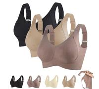 Women's Ribbed Push Up Adjustable Wireless Bra, 3 Pack Women Solid Four Breasted Adjustable Wireless Bra for Women (3Pcs B,XXL)