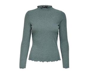 Women's Ribbed Turtleneck Thin Long Sleeve Top ONLEMMA Wavy Blouse, Colours:Green, Size:L