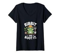 Womens Ribbit and Root It Frog Plant Lover V-Neck T-Shirt