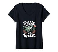 Womens Ribbit and Root It Frog Plant Lover V-Neck T-Shirt