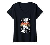Womens Ribbit and Root It Frog Plant Lover V-Neck T-Shirt