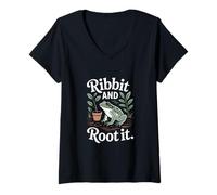 Womens Ribbit and Root It Frog Plant Lover V-Neck T-Shirt